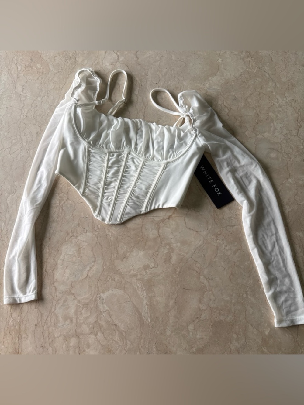 White Fox Boutique White Corset-Style Long Sleeve Crop Top